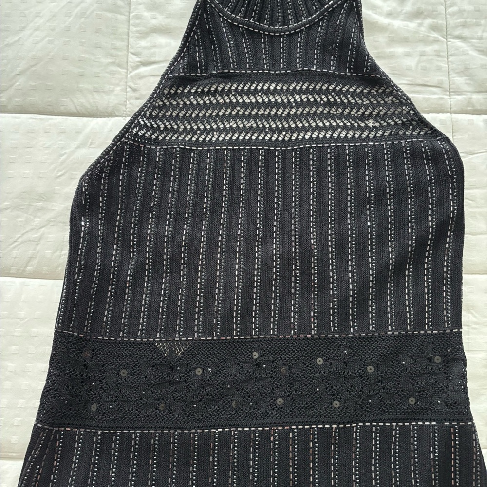 St. John Black Halter Knit Tank Sequin Trim. Classic and sexy.